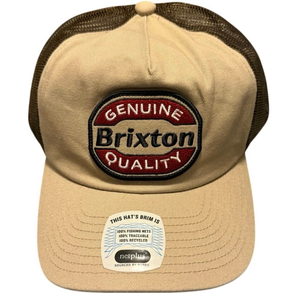 NWT Brixton Trucker Cap Tan/Brown Adjustable Snapback Meshback Logo Patch Hat